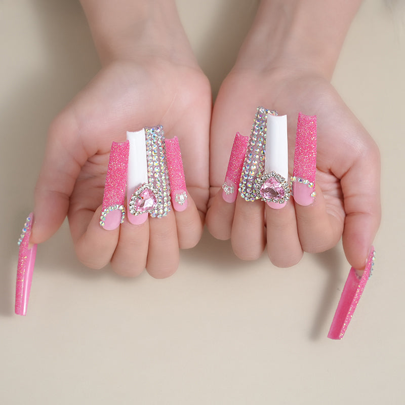 Pink frosted long water pipe, heart-shaped diamond, French sparkling exquisite fashion, Barbie beautiful wearing armor